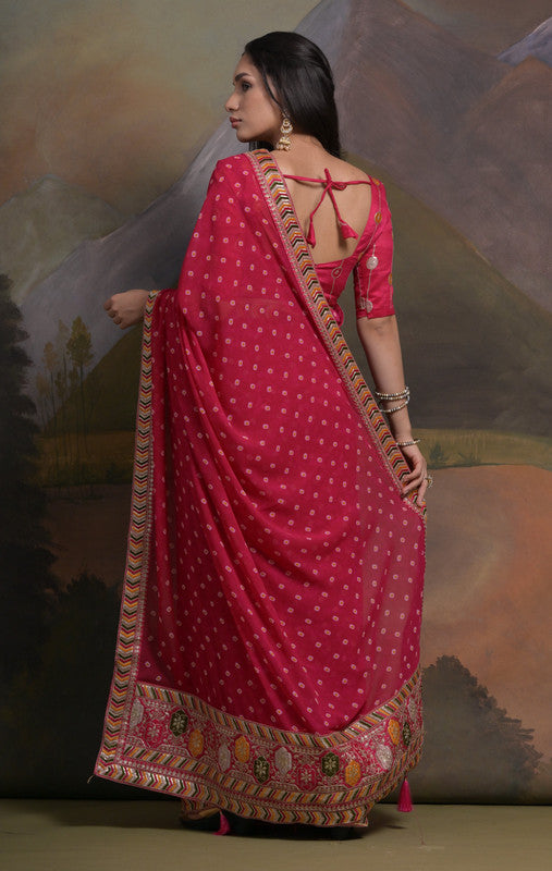 Jyoti Fashion Women's Rani Pink Coding Sequence Georgette Saree with Blouse | Swadesiicart