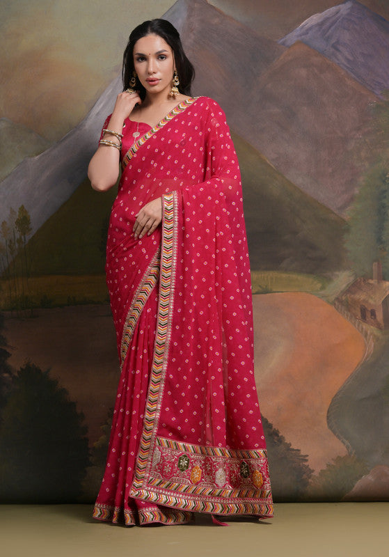 Jyoti Fashion Women's Rani Pink Coding Sequence Georgette Saree with Blouse | Swadesiicart