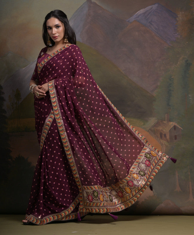 Jyoti Fashion Women's Wine Coding Sequence Georgette Saree with Blouse | Swadesiicart