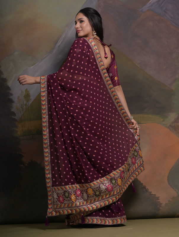 Jyoti Fashion Women's Wine Coding Sequence Georgette Saree with Blouse | Swadesiicart