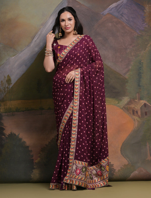 Jyoti Fashion Women's Wine Coding Sequence Georgette Saree with Blouse | Swadesiicart