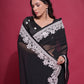 Jyoti Fashion Women's Black Coding Work Georgette Saree with Blouse | Swadesiicart
