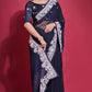 Jyoti Fashion Women's Navy Blue Coding Work Georgette Saree with Blouse | Swadesiicart