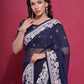 Jyoti Fashion Women's Navy Blue Coding Work Georgette Saree with Blouse | Swadesiicart