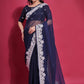 Jyoti Fashion Women's Navy Blue Coding Work Georgette Saree with Blouse | Swadesiicart