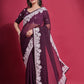 Jyoti Fashion Women's Wine Coding Work Georgette Saree with Blouse | Swadesiicart