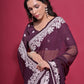 Jyoti Fashion Women's Wine Coding Work Georgette Saree with Blouse | Swadesiicart