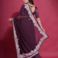 Jyoti Fashion Women's Wine Coding Work Georgette Saree with Blouse | Swadesiicart