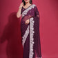 Jyoti Fashion Women's Wine Coding Work Georgette Saree with Blouse | Swadesiicart