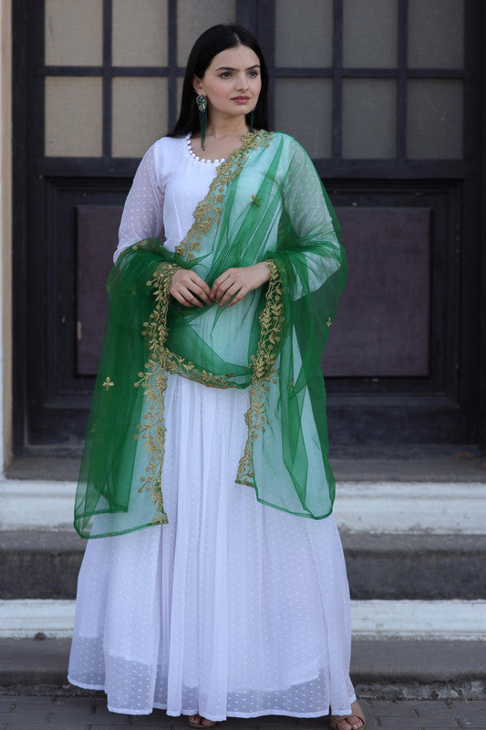 Jyoti Fashion Women's White Faux Georgette Butti work Anarkali Dress with Dupatta | Swadesiicart