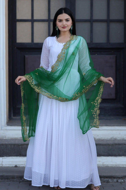 Jyoti Fashion Women's White Faux Georgette Butti work Anarkali Dress with Dupatta | Swadesiicart