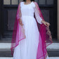 Jyoti Fashion Women's White Faux Georgette Butti work Anarkali Dress with Dupatta | Swadesiicart