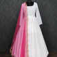 Jyoti Fashion Women's White Faux Georgette Butti work Anarkali Dress with Dupatta | Swadesiicart