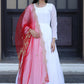 Jyoti Fashion Women's White Faux Georgette Butti work Anarkali Dress with Dupatta | Swadesiicart