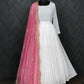Jyoti Fashion Women's White Georgette Butti work Partywear Anarkali Dress with Pink Dupatta | Swadesiicart
