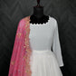 Jyoti Fashion Women's White Georgette Butti work Partywear Anarkali Dress with Pink Dupatta | Swadesiicart