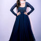 Jyoti Fashion Women's Navy Blue Faux Blooming Thread Embroidery Partywear Anarkali Dress with Dupatta | Swadesiicart