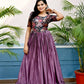 Jyoti Fashion Women's Purple Sequins Work Chinon Partywear Anarkali Dress | Swadesiicart