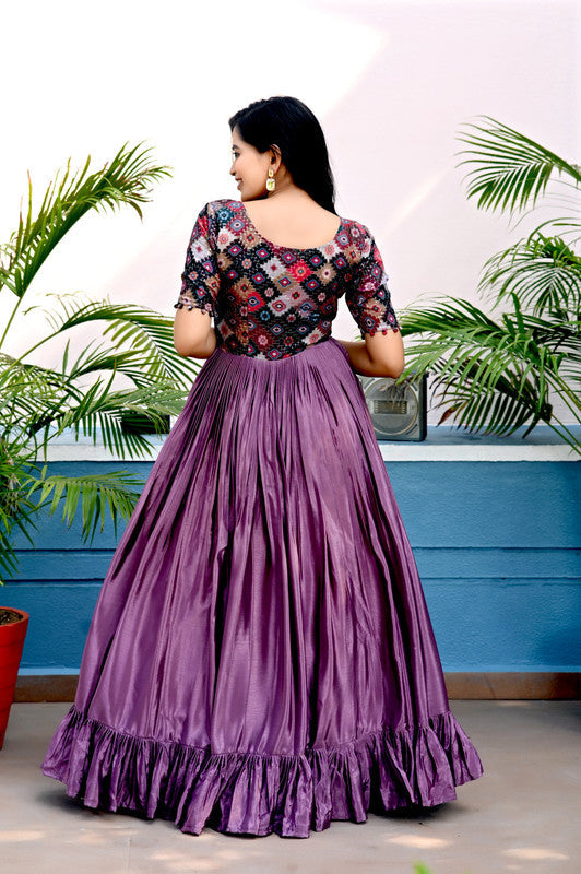 Jyoti Fashion Women's Purple Sequins Work Chinon Partywear Anarkali Dress | Swadesiicart
