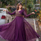 Jyoti Fashion Women's Wine Faux Blooming Sequins Embroidered Partywear Anarkali Dress | Swadesiicart