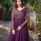 Jyoti Fashion Women's Wine Faux Blooming Sequins Embroidered Partywear Anarkali Dress | Swadesiicart