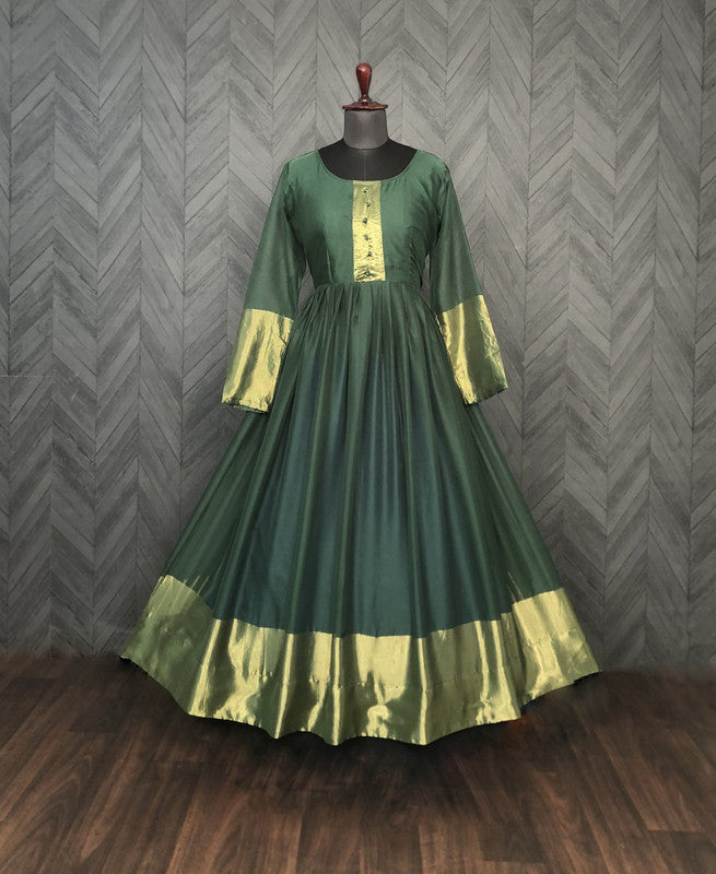 Jyoti Fashion Women's Green Chiffon Zari Woven Festive Anarkali Dress | Swadesiicart