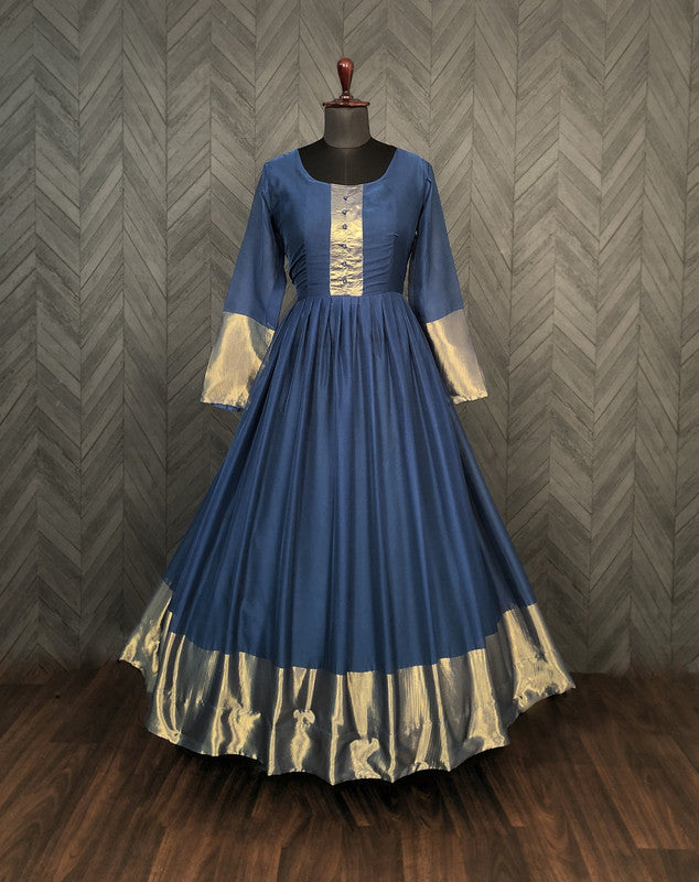 Jyoti Fashion Women's Blue Chiffon Zari Woven Festive Anarkali Dress | Swadesiicart