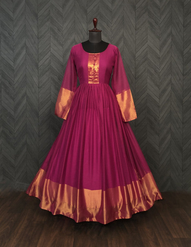 Jyoti Fashion Women's Wine Chiffon Zari Woven Festive Anarkali Dress | Swadesiicart
