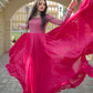 Jyoti Fashion Women's Pink Faux Blooming Sequins with Zari Embroidered Anarkali Dress | Swadesiicart