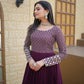 Jyoti Fashion Women's Wine Faux Blooming Sequins with Zari Embroidered Anarkali Dress | Swadesiicart
