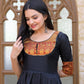Jyoti Fashion Women's Black Silk Jacquard Weaving Festive Anarkali Dress | Swadesiicart