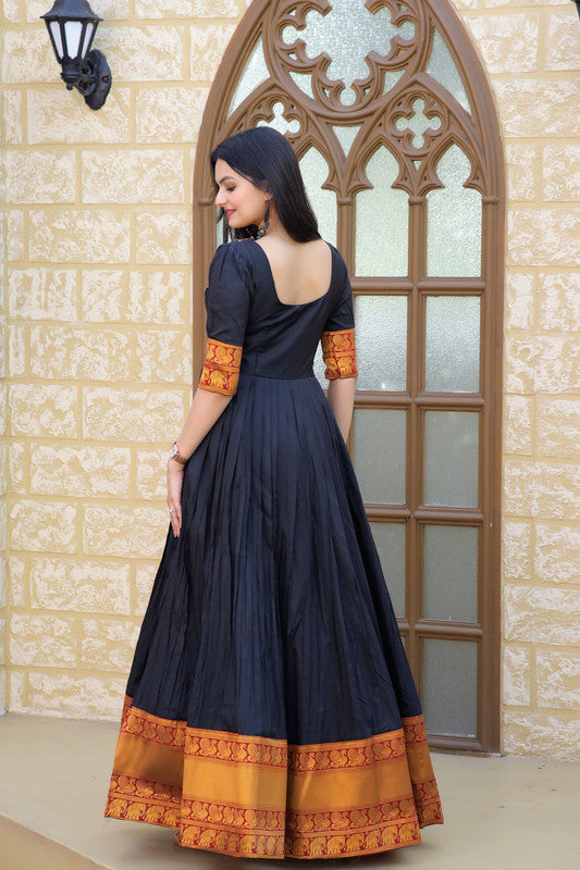 Jyoti Fashion Women's Black Silk Jacquard Weaving Festive Anarkali Dress | Swadesiicart