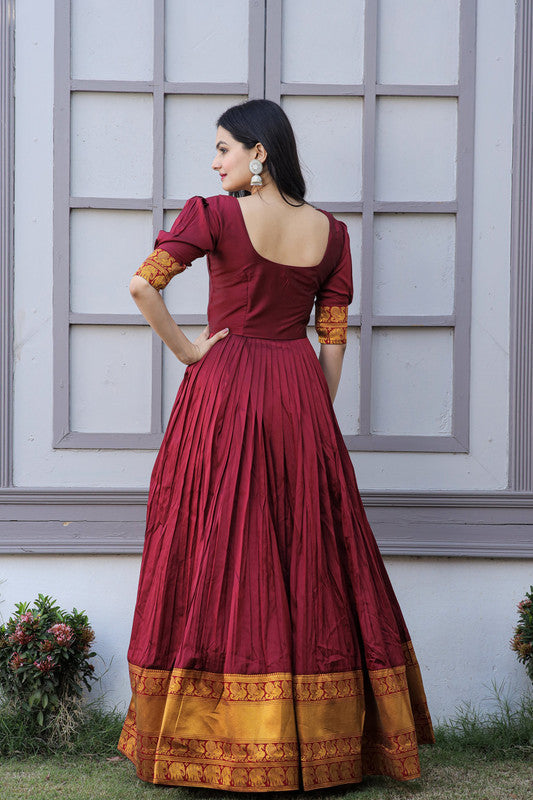 Jyoti Fashion Women's Maroon Silk Jacquard Weaving Festive Anarkali Dress | Swadesiicart