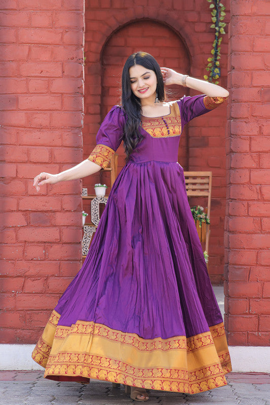 Jyoti Fashion Women's Purple Silk Jacquard Weaving Festive Anarkali Dress | Swadesiicart