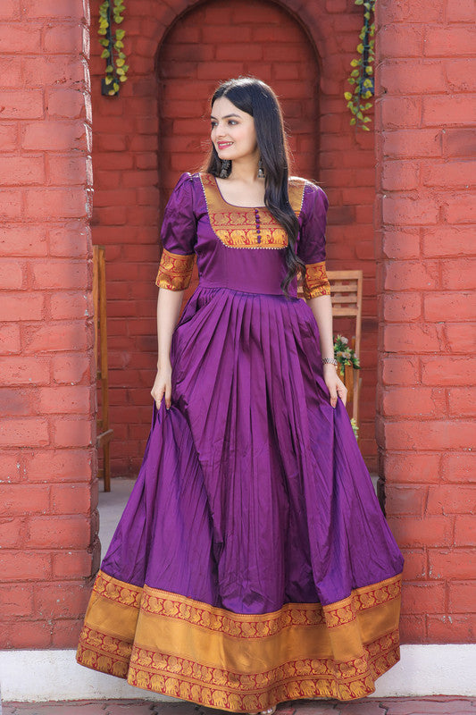 Jyoti Fashion Women's Purple Silk Jacquard Weaving Festive Anarkali Dress | Swadesiicart