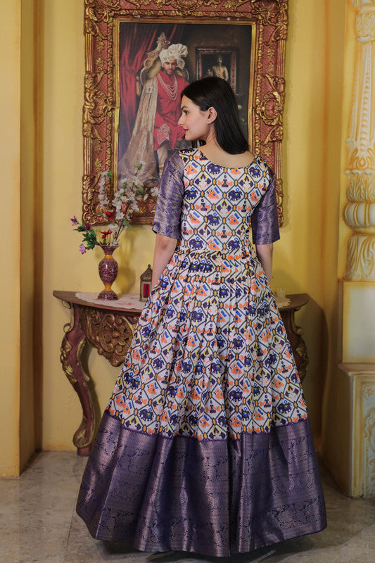 Jyoti Fashion Women's Wine Soft Silk Patola Print with Jacquard Weaving Work Anarkali Dress | Swadesiicart
