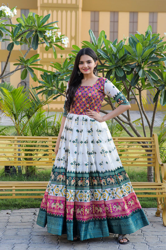 Jyoti Fashion Women's Multicolor Patola Silk Jacquard Weaving Work Anarkali Dress | Swadesiicart