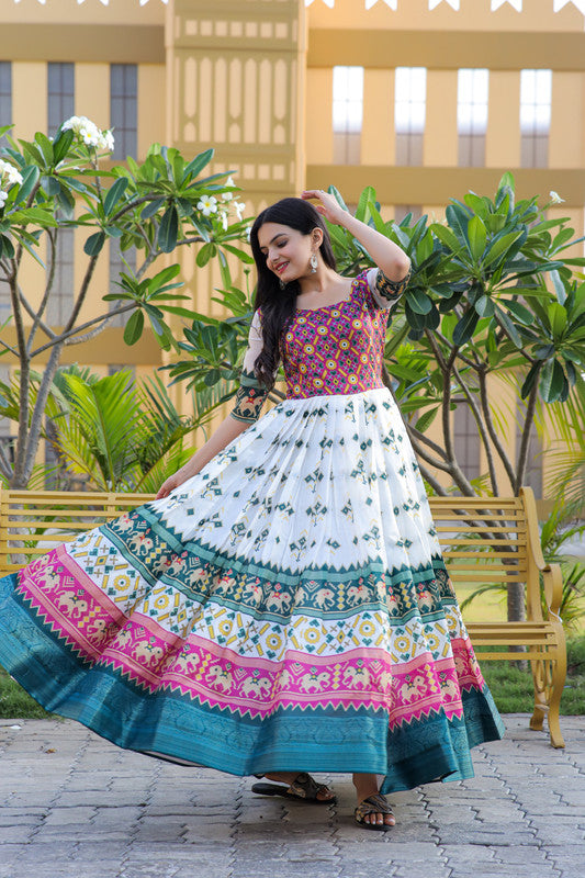 Jyoti Fashion Women's Multicolor Patola Silk Jacquard Weaving Work Anarkali Dress | Swadesiicart
