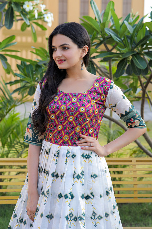 Jyoti Fashion Women's Multicolor Patola Silk Jacquard Weaving Work Anarkali Dress | Swadesiicart