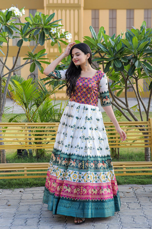 Jyoti Fashion Women's Multicolor Patola Silk Jacquard Weaving Work Anarkali Dress | Swadesiicart