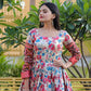 Jyoti Fashion Women's Multicolor Banarasi Silk Kalamkari Print with Jacquard Weaving Anarkali Dress | Swadesiicart