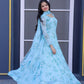Jyoti Fashion Women's Sky Blue Tabby Silk Floral Printed Anarkali Dress with Dupatta | Swadesiicart