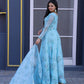 Jyoti Fashion Women's Sky Blue Tabby Silk Floral Printed Anarkali Dress with Dupatta | Swadesiicart