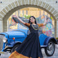 Jyoti Fashion Women's Black Silk Jacquard Weaving with Embroidery Work Anarkali Dress with Dupatta | Swadesiicart