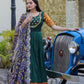 Jyoti Fashion Women's Green Silk Jacquard Weaving with Embroidery Work Anarkali Dress with Dupatta | Swadesiicart