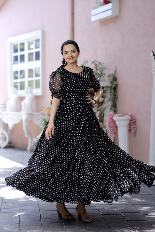 Jyoti Fashion Women's Black Faux Georgette Printed Festive Anarkali Dress | Swadesiicart
