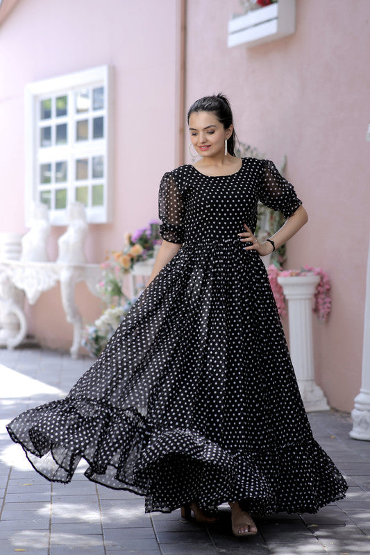 Jyoti Fashion Women's Black Faux Georgette Printed Festive Anarkali Dress | Swadesiicart