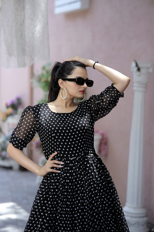 Jyoti Fashion Women's Black Faux Georgette Printed Festive Anarkali Dress | Swadesiicart