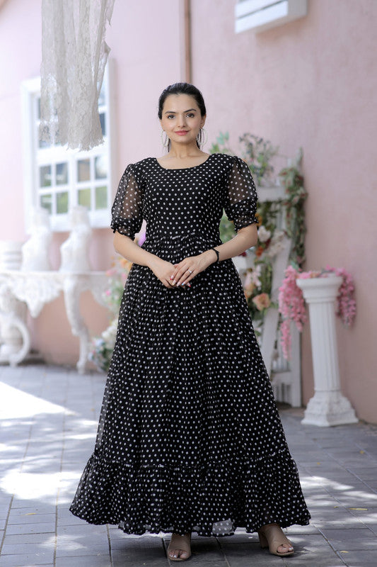 Jyoti Fashion Women's Black Faux Georgette Printed Festive Anarkali Dress | Swadesiicart