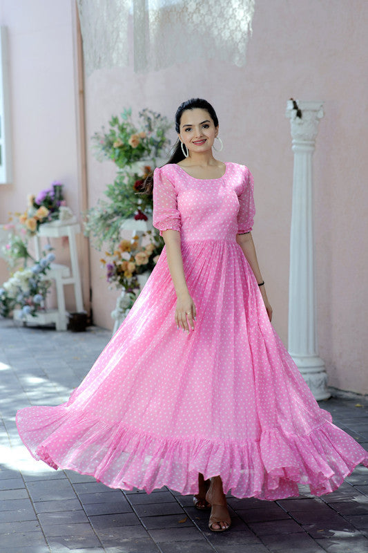 Jyoti Fashion Women's Pink Faux Georgette Printed Festive Anarkali Dress | Swadesiicart